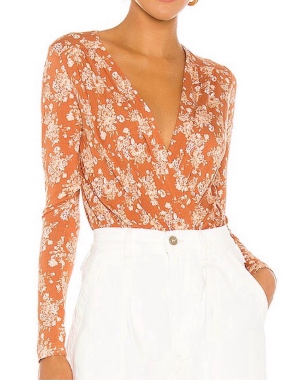 Free People Floral Wrap Long-Sleeve Bodysuit